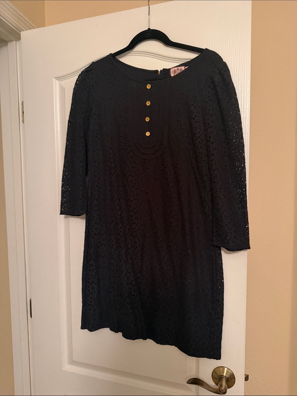 Juicy Couture Black Eyelet Tunic with Gold Buttons